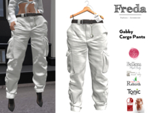 "Freda" Gabby Cargo Pants, fun baggy white pants, realistic folds, Belleza, Legacy, Maitreya, Rebirth, SLink, Tonic