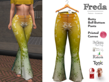 "Freda" Betty Bell Bottom Pants Canvas Tie Dye Inked Spots Yellow Orange Green, Maitreya, Slink, Rebirth, Tonic, Belleza