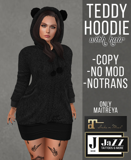 .::MV::. Teddy Hoodie black with hair (maitreya)