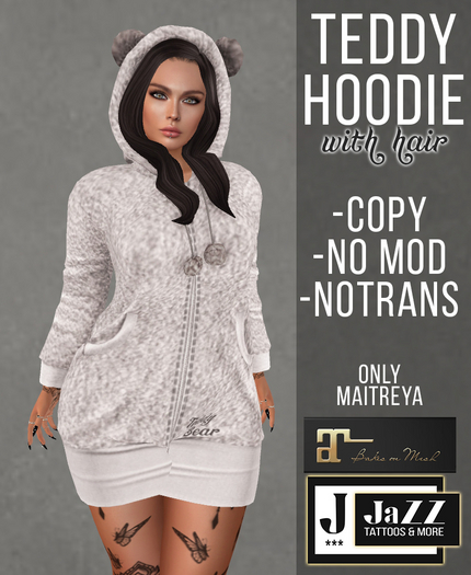 .::MV::. TeddyHoodie white with hair (maitreya)