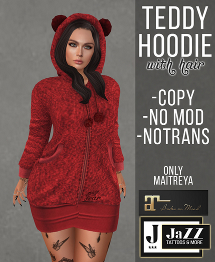 .::MV::. TeddyHoodie red with hair (maitreya)