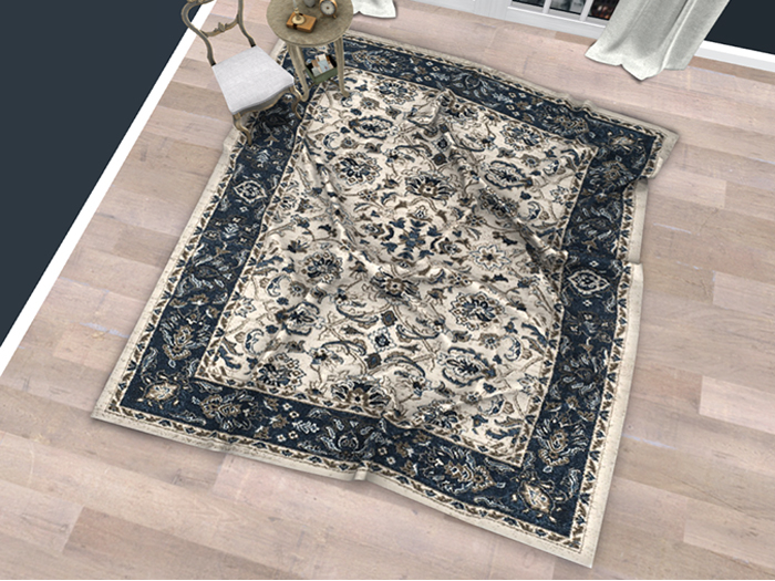  Wrinkled Blue White Antique Area Rug #39