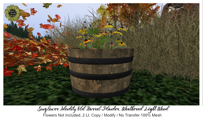 :SID: Weathered Light Wood Barrel Planter (Rez to Unpack)