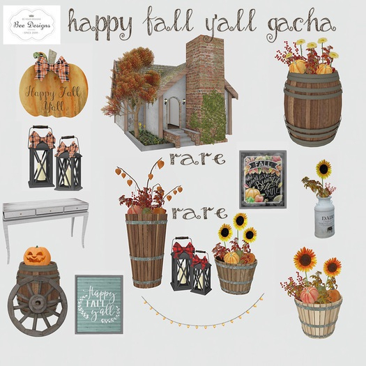 2 Bee Designs Happy Fall Y'all Cottage RARE