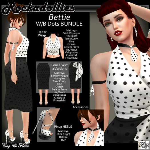 C&F Rockadolly BETTIE Outfit - White w BLK Dots