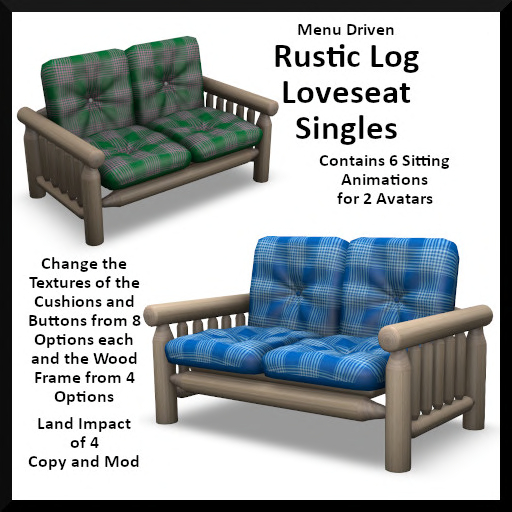 Menu Driven Rustic Log Loveseat - Singles