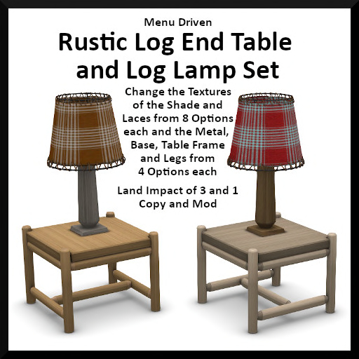 Menu Driven Rustic Log End Table and Lamp Set