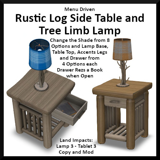 Menu Driven Rustic Log Side Table and Tree Limb Lamp