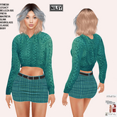 CABLE KNIT HOODIE AND TWEED SKIRT,CL&MESH BODY