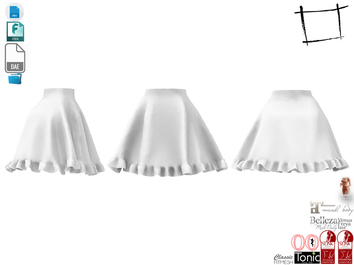 Dae Obj FBX For Wide Ruffled Bottom Short Skirt Slink, Maitreya,Belleza,Tonic,Legacy,Ocacin Standard