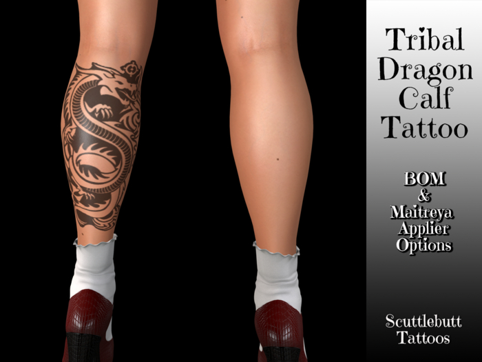 .::Scuttlebutt::. Dragon Tribal Calf Tattoo