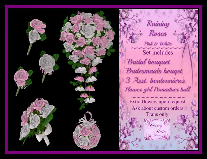 *CRF* Raining Roses Wedding flowers -Pink & White