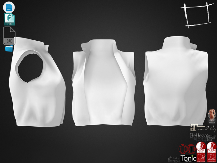 Dae Obj FBX For Female Sleeveless Standing Collar Vest Jacket Slink, Maitreya, Belleza, Tonic, Legacy