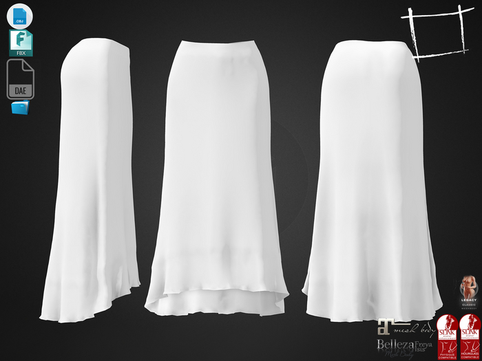 Dae Obj FBX For Women's Flouncing Long Female Skirt Maitreya,Slink(Physique,Hourglass),Belleza,Legacy