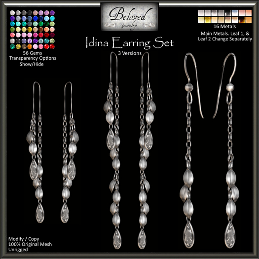 Beloved Jewelry : Idina Earrings Set (Texture Change Metals) Silver, Gold, 3 Versions, Diamond, Gemstone
