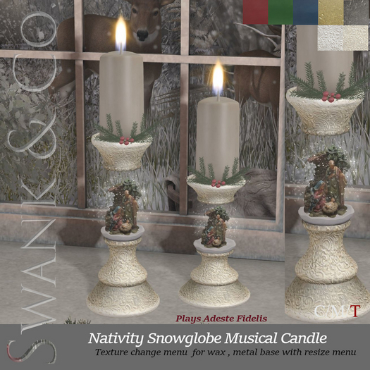 Swank & Co. Nativity Snowglobe Musical Candle