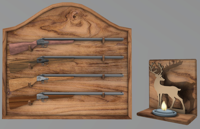 Hunter's Decor - Wall Rifle Mount with 4 Rifles and Deer Sconce