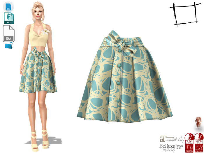 Dae Obj FBX For Bow Tie Belt Mini Pleated Retro Skirt Maitreya, Slink Physique, Belleza, Legacy