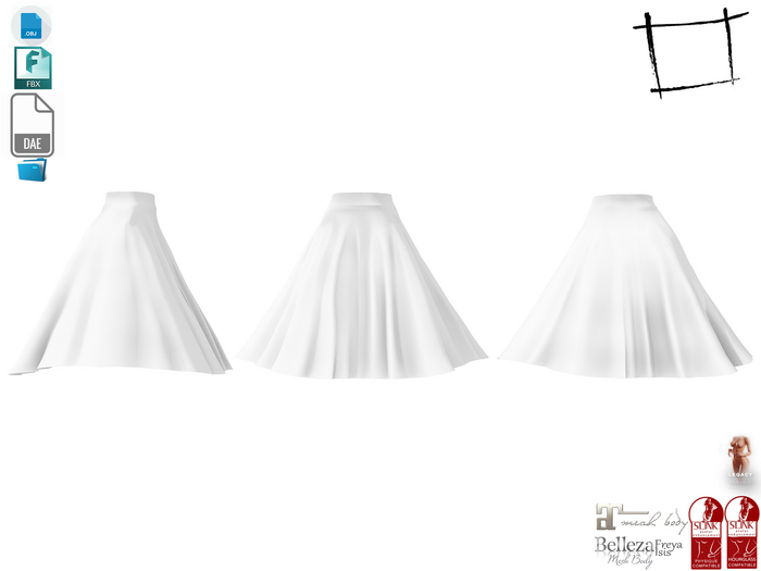 Dae Obj FBX For Below Knee Flaring Retro Skirt Maitreya, Slink (Physique,Hourglass), Belleza, Legacy