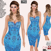 BEADED BLUE DRESS WITH SLIT,CL&MESH BODY