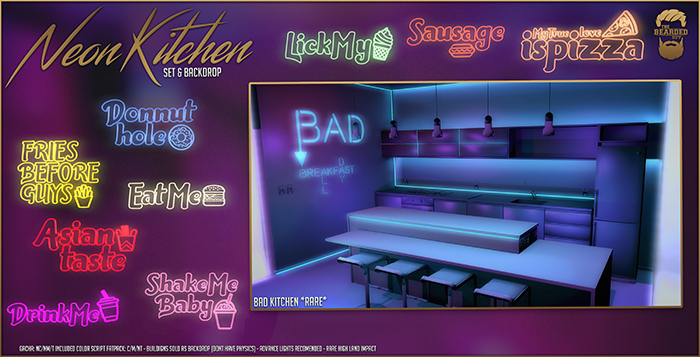 Neon Kitchen Backdrop & Neon Signs - The Bearded Guy