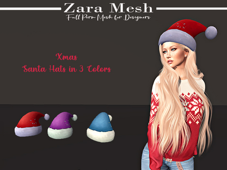 Second Life Marketplace - ZM - Xmas - Santa Hats 3 Colors - FULL PERM MESH