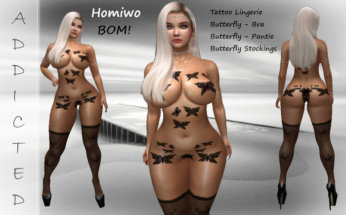 Addicted Butterfly Tattoo Lingerie with Stockings