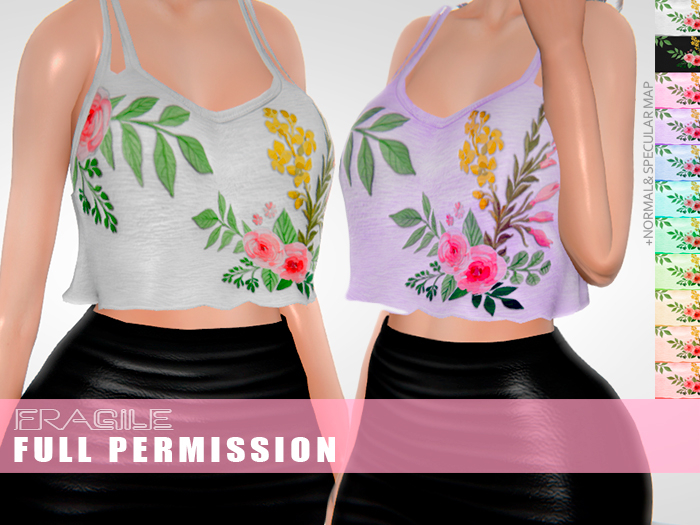 .Fragile. 11 Textures Full Perm for WC2030 Cross Back Crop Top