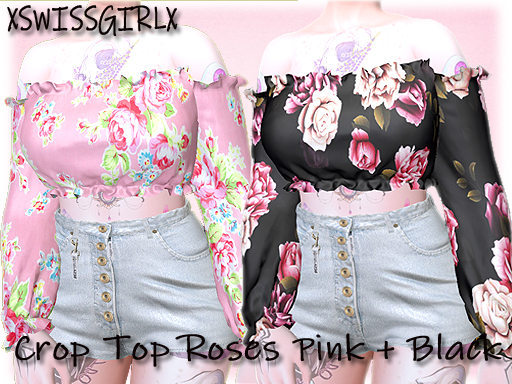 Crop Top Roses Pink + Black