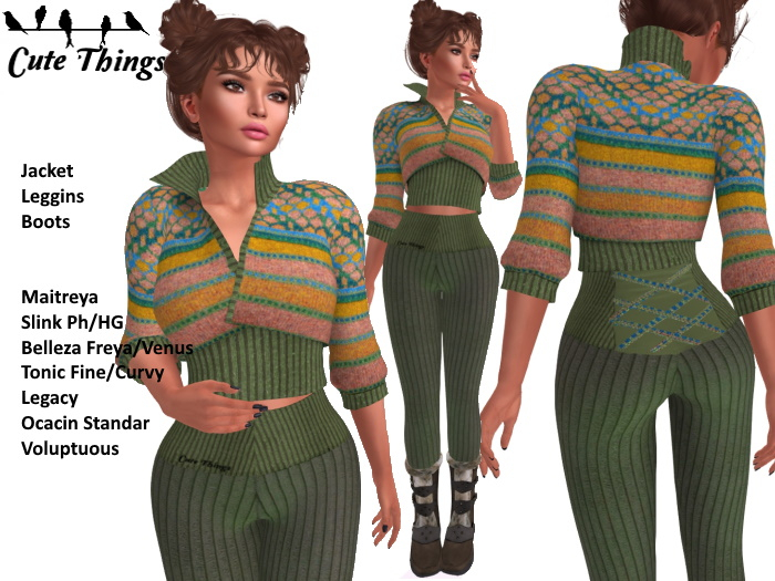 [CT] Warm Sweety Winter Outfit Jacquard Green - Maitreya - Belleza - Slink - Legacy - Tonic - Ocacin DEMO