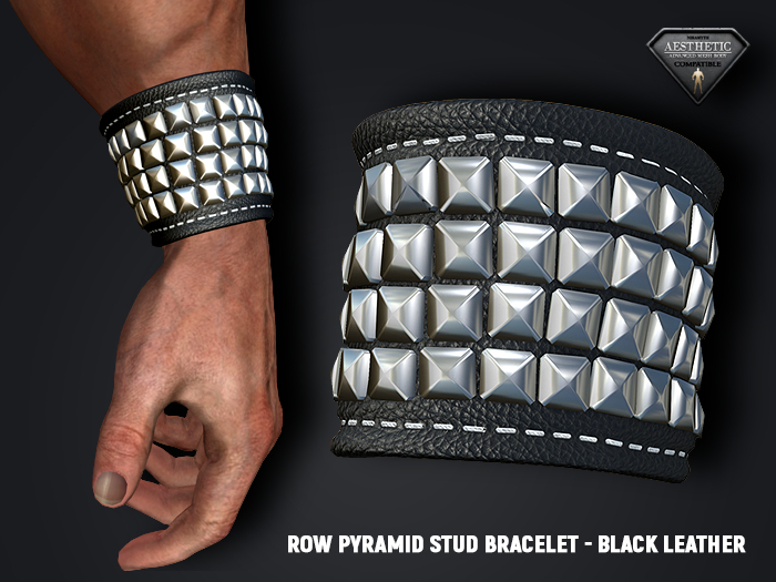 [7/11] Row Pyramid Stud Bracelet Black Leather