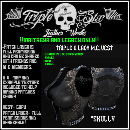 TRIPLE 6 LADY MC VEST "Skully" ADD ME