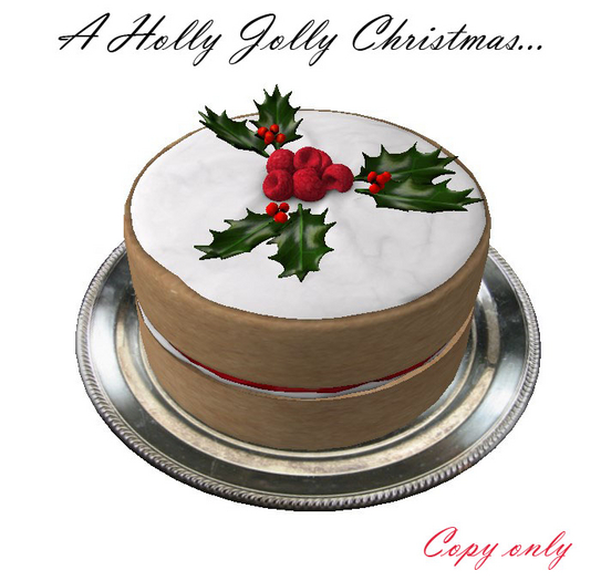 Christmas Cake on Silver Server - Holly