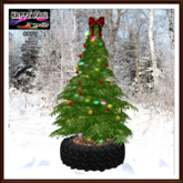 Christmas - Time to Recycle - DarkGreenFirTree & Tire Planter