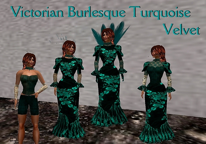 Victorian Burlesque Turquoise Velvet