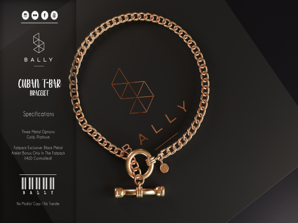 'BALLY' Cuban T-Bar Bracelet Silver