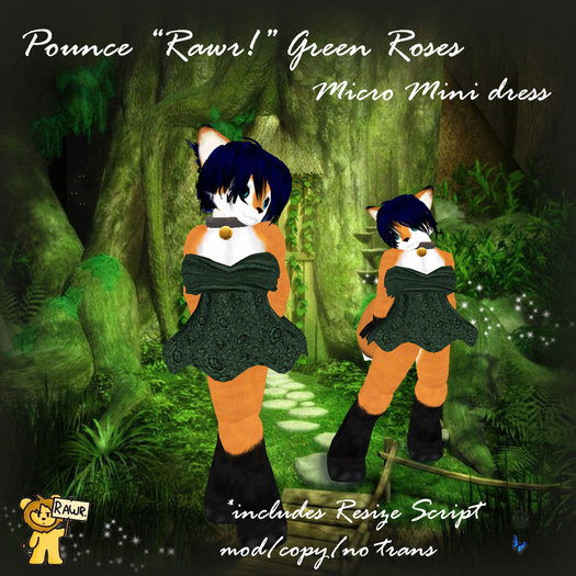 *P* Pounce Micro Green Roses Mini Dress Rawr!