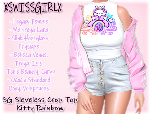 SG Sleveless Crop Top Kitty Rainbow