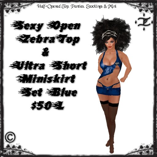 Ultra Short Mini Skirt Set  Blue