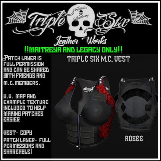 Triple Six MC vest (Roses) - BOXED_