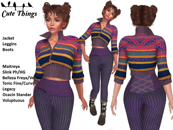[CT] Warm Sweety Winter Outfit Jacquard Purple - Maitreya - Belleza - Slink - Legacy - Tonic - Ocacin DEMO 