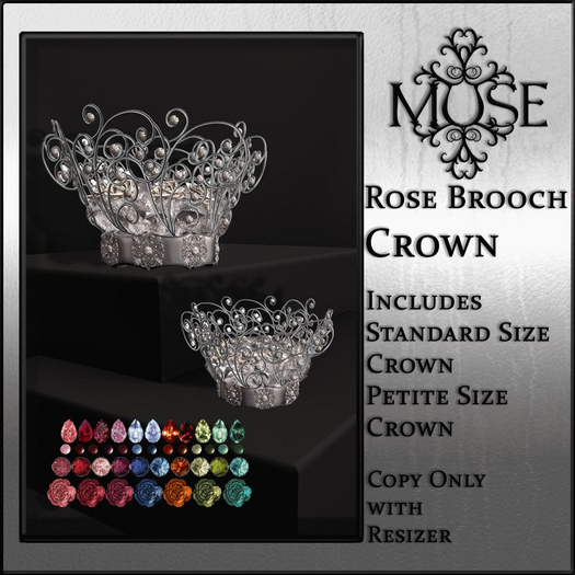 [MUSE] Rose Brooch Crown - Silver V1 pkg hud