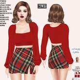 CROPPED RED TOP AND TARTAN SKIRT,CLASSIC&MESH BODY