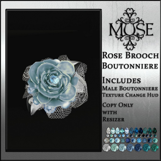 [MUSE] Rose Brooch Boutonniere - Silver V2 pkg hud