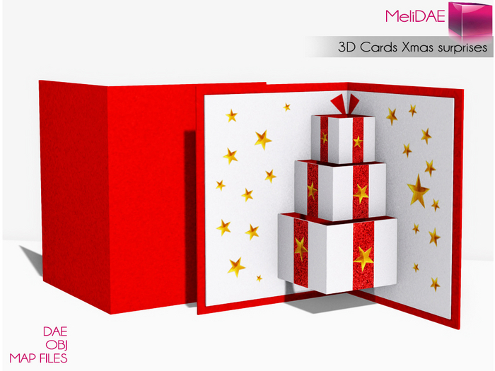 Dae, Obj, FBX, And Texture Files 3D Cards - Christmas Surprise