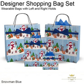 SNOWMAN BLUE - 4 Transferable Gift Shopping Bags To Wear (PLACE ON GROUND TO OPEN)
