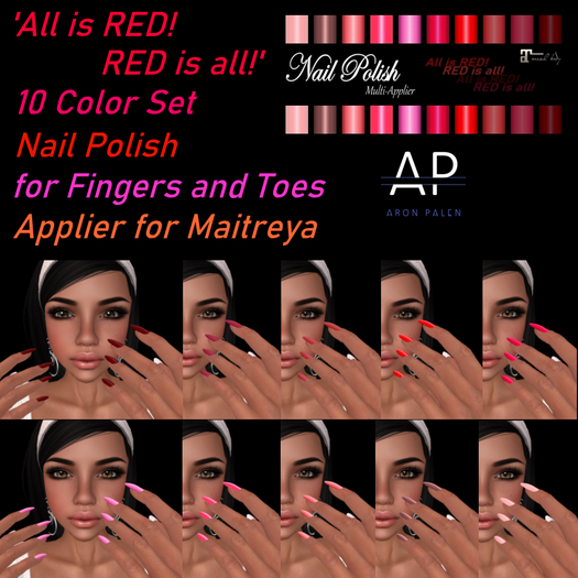 'All is RED!' Nail Polish 10 Color Set Applier for Maitreya