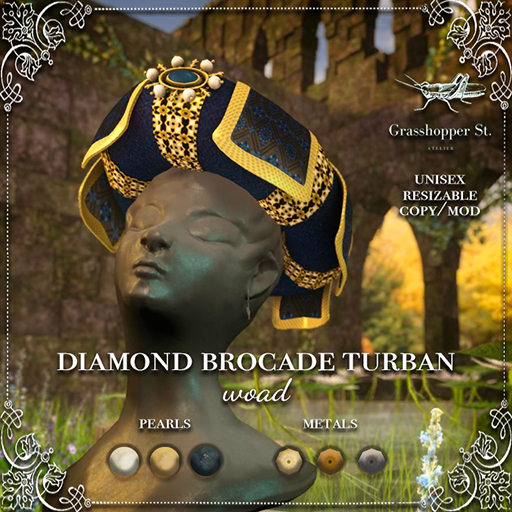 Grasshopper St Diamond Brocade Turban - Woad