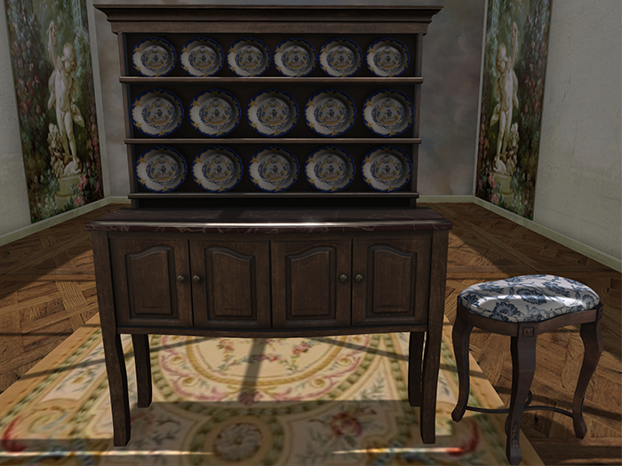 Trouvais-sideboard dark cherry ruffled plates-antique