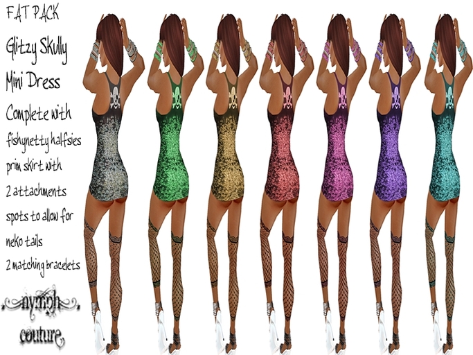 *NYMPH COUTURE* GLITZY SKULLY MINI DRESS-FAT PACK